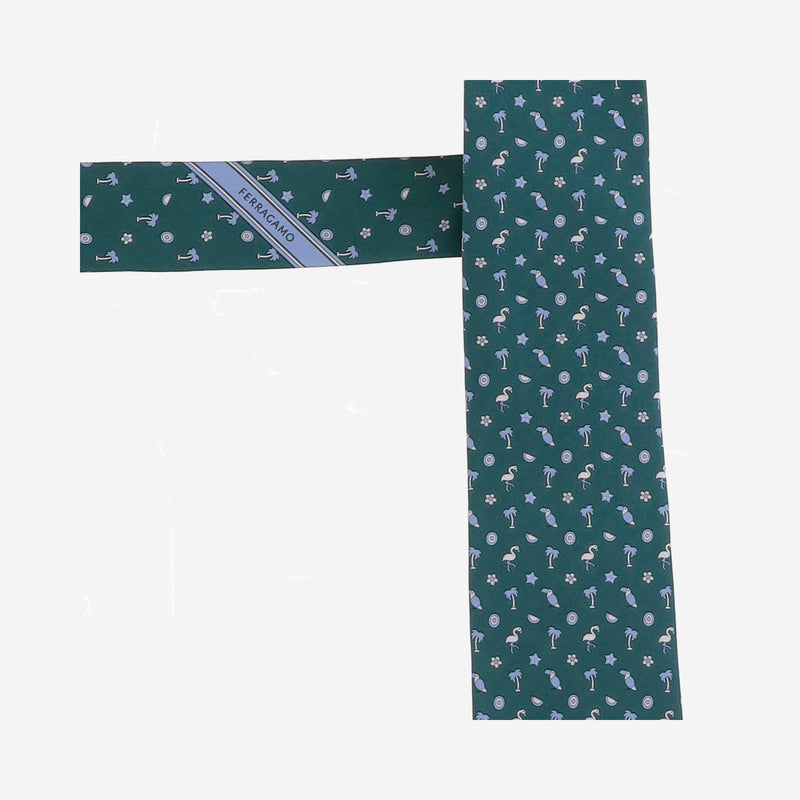 Ferragamo Patterned Silk Necktie — Green Neckties