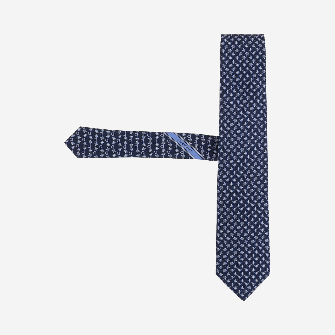 Ferragamo Silk Patterned Necktie — Navy Neckties