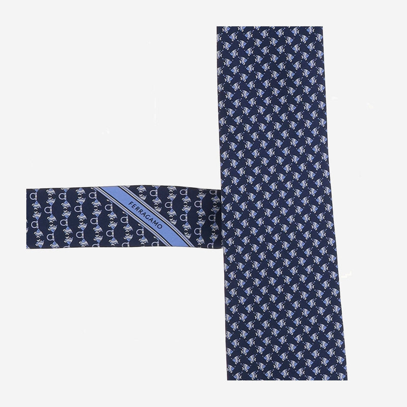 Ferragamo Silk Patterned Necktie — Navy Neckties