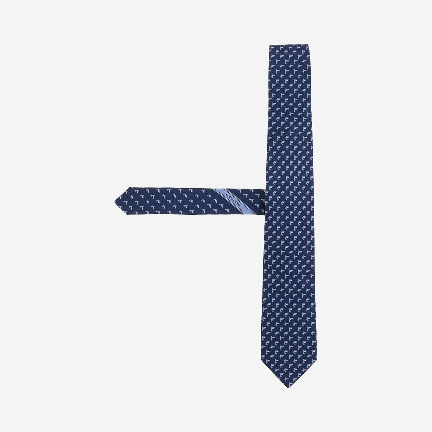 Ferragamo Silk Geometric-Patterned Necktie — Navy Neckties