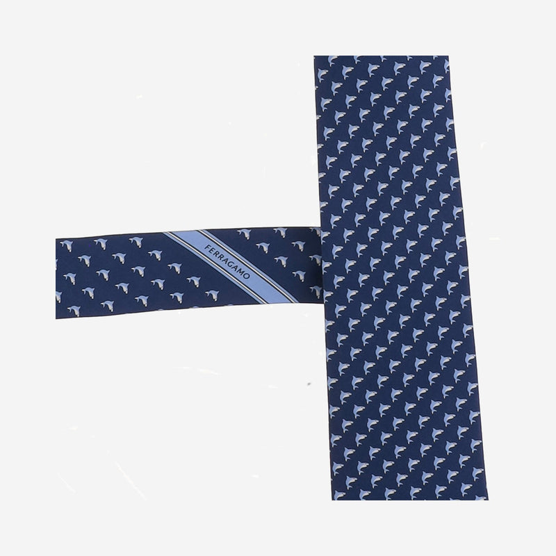 Ferragamo Silk Geometric-Patterned Necktie — Navy Neckties