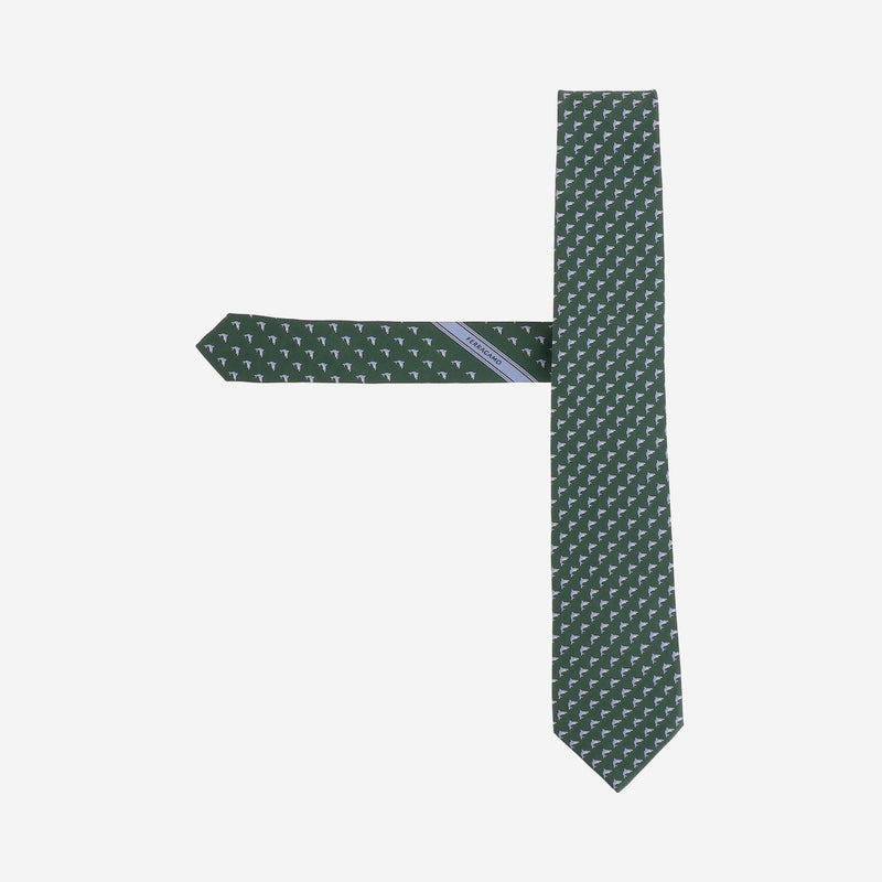 Ferragamo Silk Bird-Motif Necktie — Green Neckties