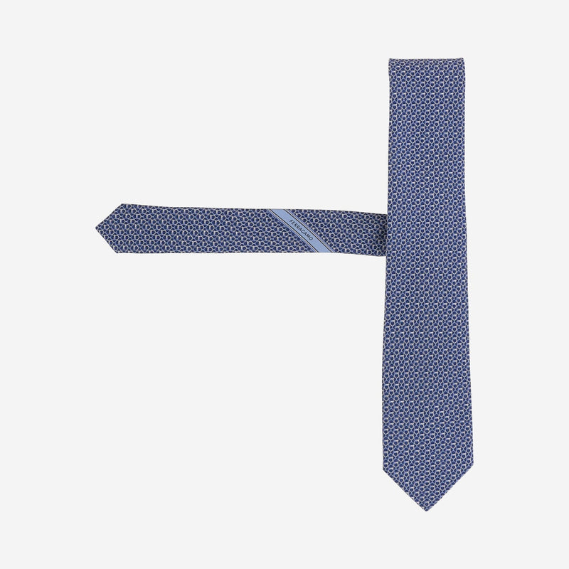 Ferragamo Geometric Jacquard Silk Necktie — Blue Neckties