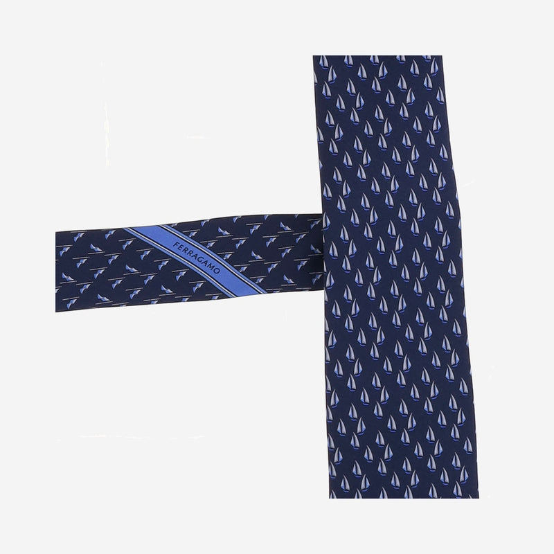 Ferragamo Patterned Silk Necktie — Navy Neckties