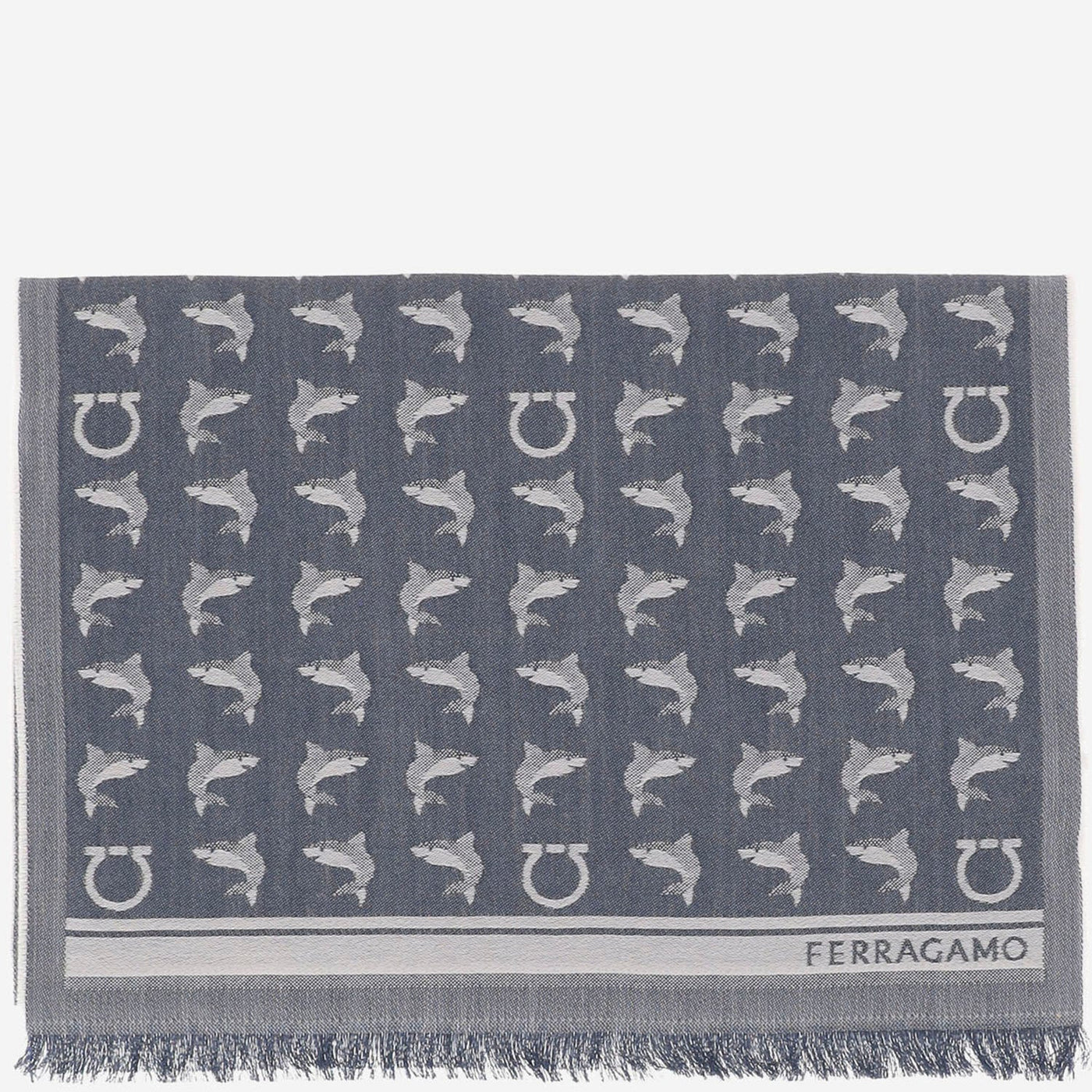 Ferragamo Wool Logo-Jacquard Scarf — Gray Scarfs