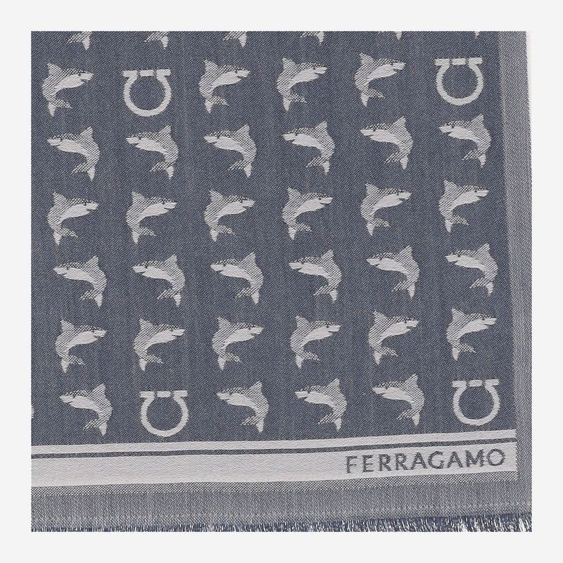 Ferragamo Wool Logo-Jacquard Scarf — Gray Scarfs