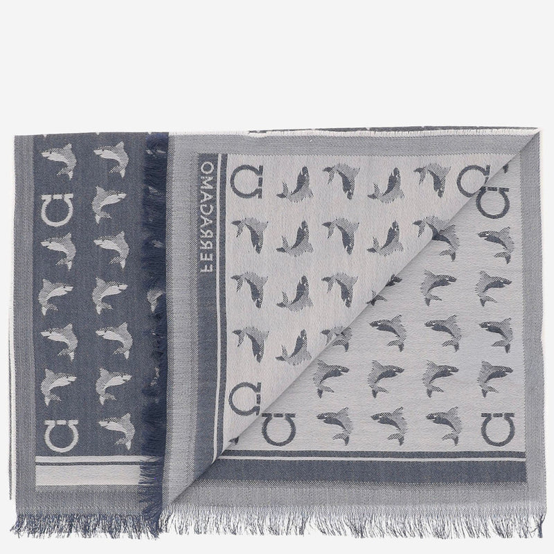 Ferragamo Wool Logo-Jacquard Scarf — Gray Scarfs