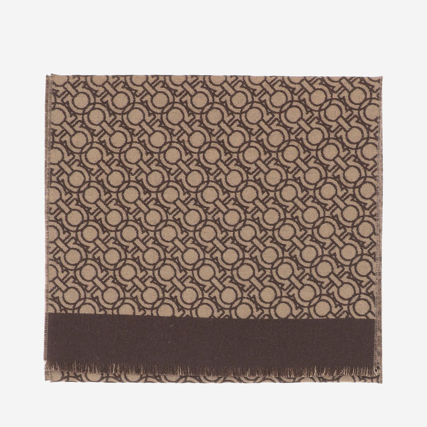 Ferragamo Wool Interlocking-Circle Jacquard Scarf — Camel Scarfs