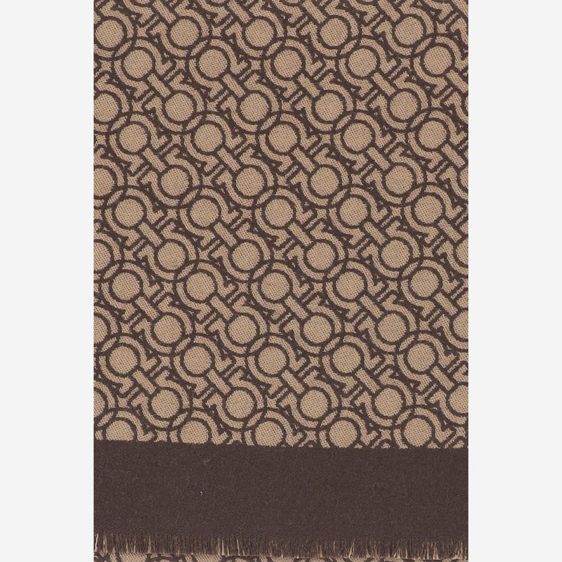 Ferragamo Wool Interlocking-Circle Jacquard Scarf — Camel Scarfs