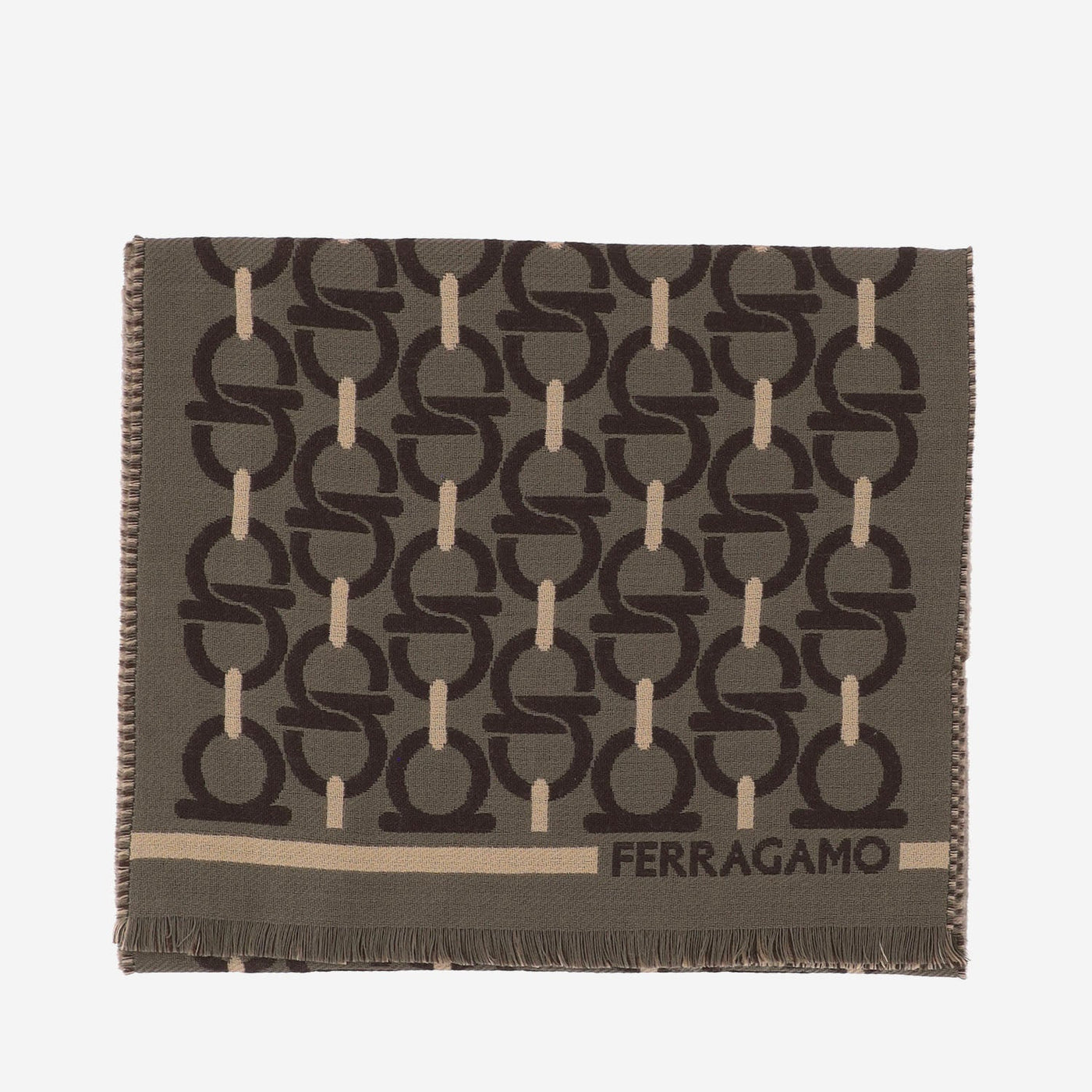 Ferragamo Wool Jacquard Scarf — Olive Scarfs