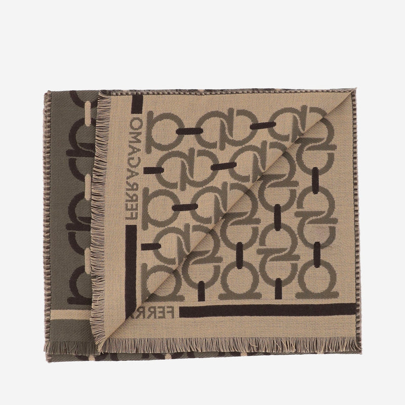 Ferragamo Wool Jacquard Scarf — Olive Scarfs