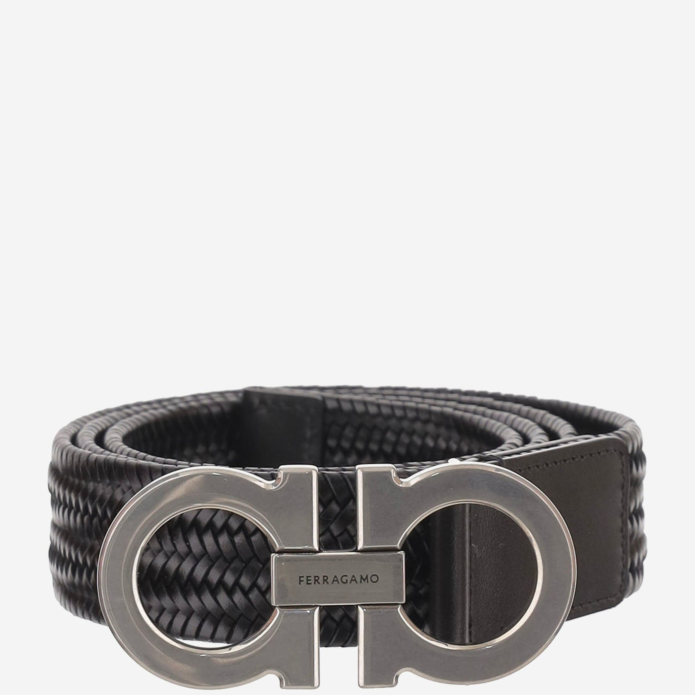 Ferragamo Mixed Fabric And Leather Belt — Black (regenerated Calf