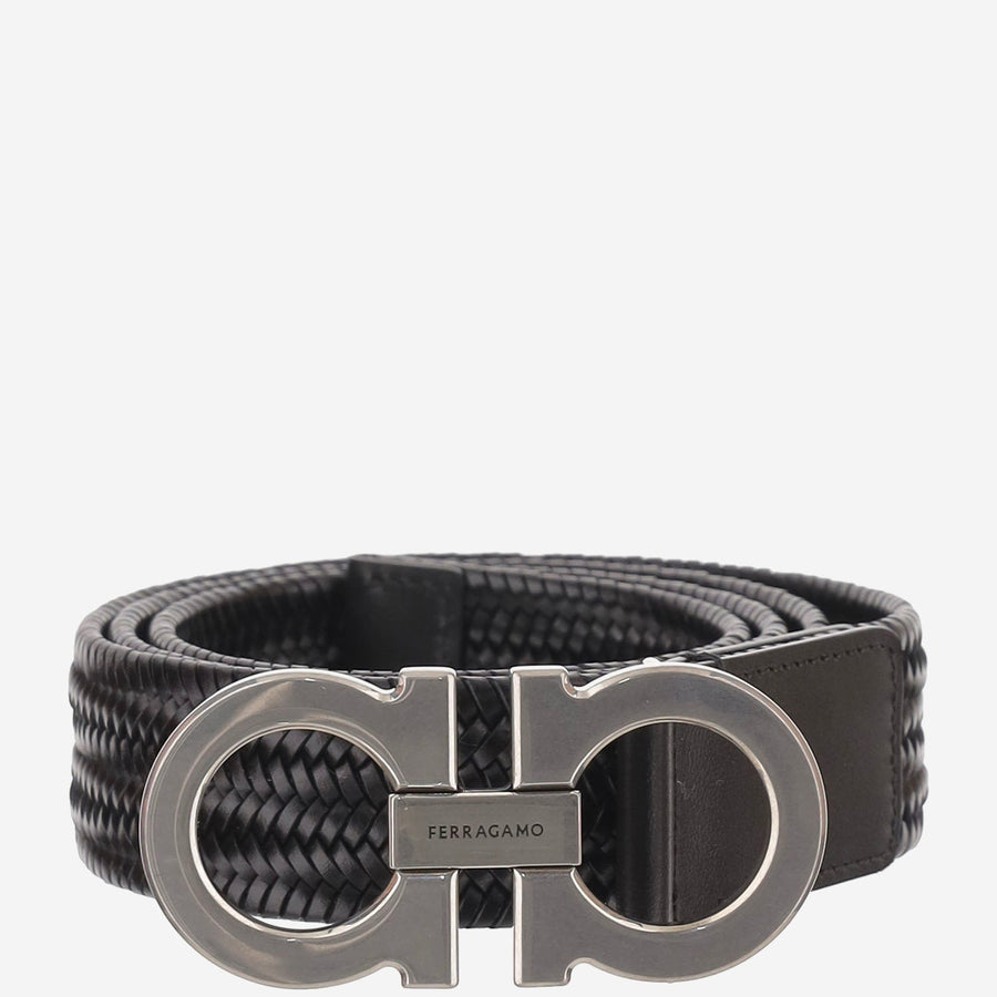 Ferragamo Mixed Fabric And Leather Belt — Black (regenerated Calf