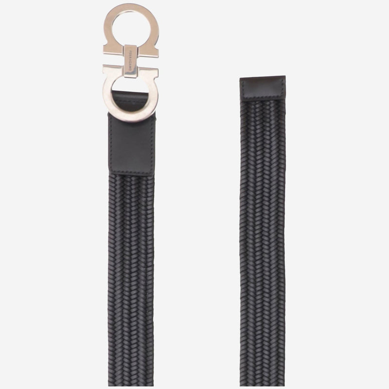Ferragamo Mixed Fabric And Leather Belt — Black (regenerated Calf