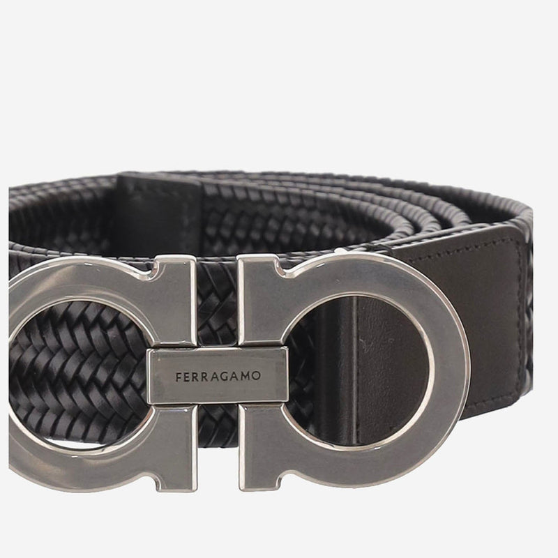 Ferragamo Mixed Fabric And Leather Belt — Black (regenerated Calf