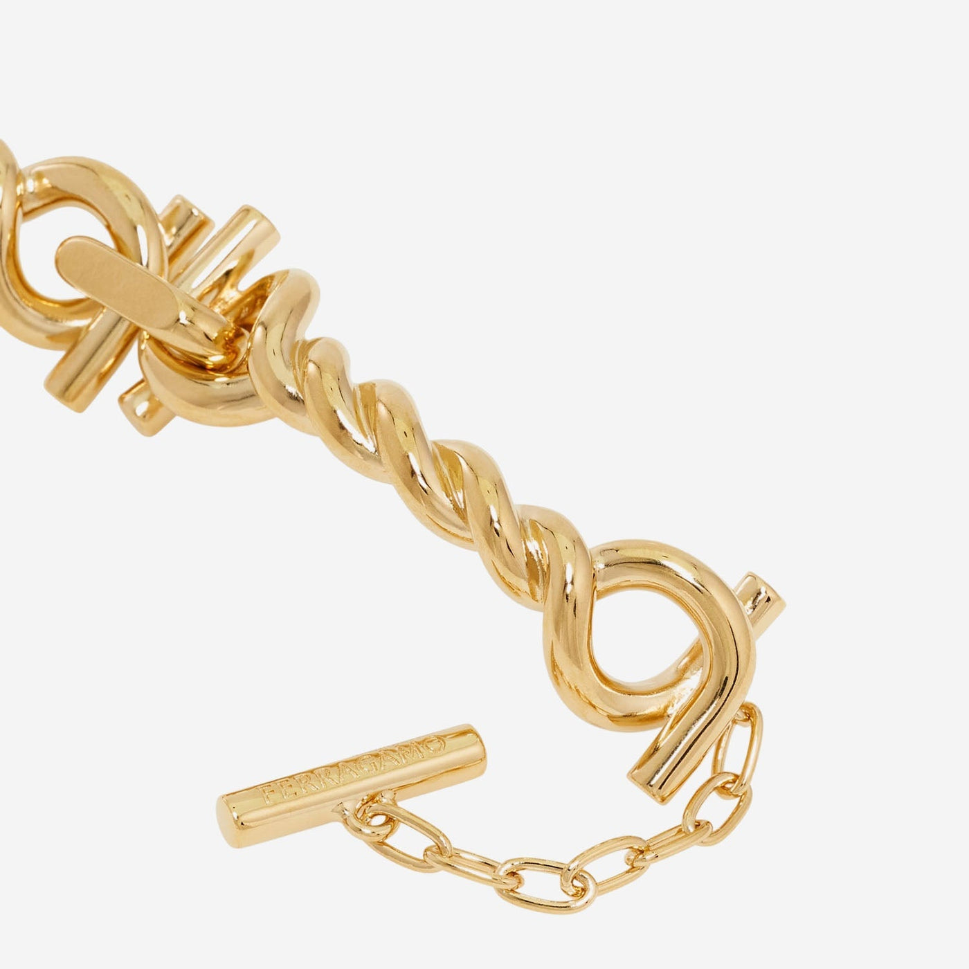 Ferragamo Torchon Hook Gold-Tone Brass Necklace — Gold Necklaces