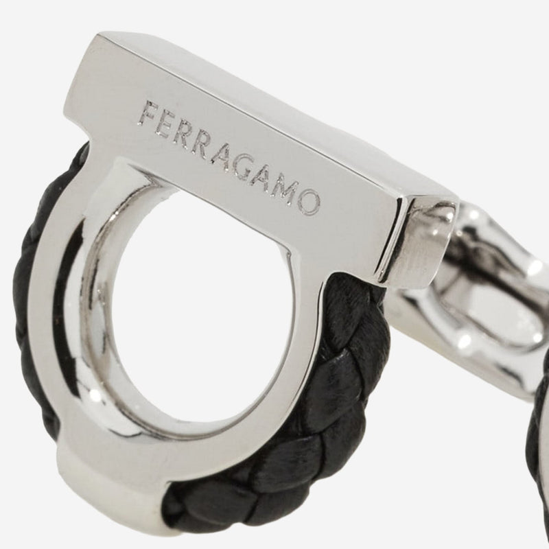 Ferragamo Brass And Braided Leather Hook Cufflinks — Silver Accessory