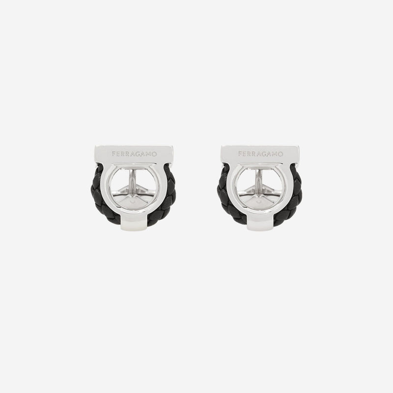 Ferragamo Brass And Braided Leather Hook Cufflinks — Silver Accessory