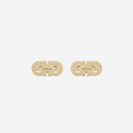 Ferragamo Engraved Logo Brass Cufflinks — Gold Accessory