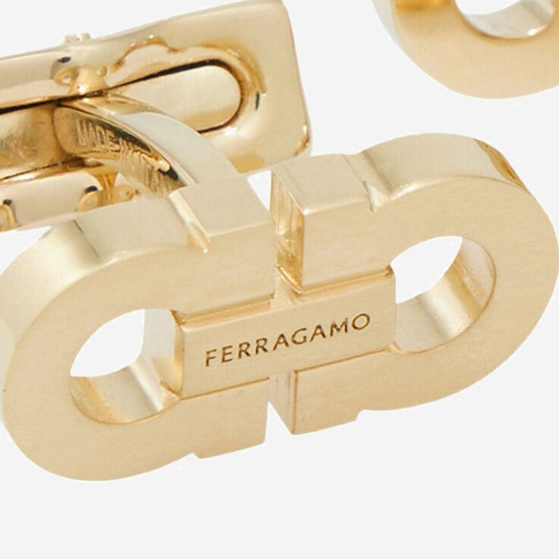 Ferragamo Engraved Logo Brass Cufflinks — Gold Accessory