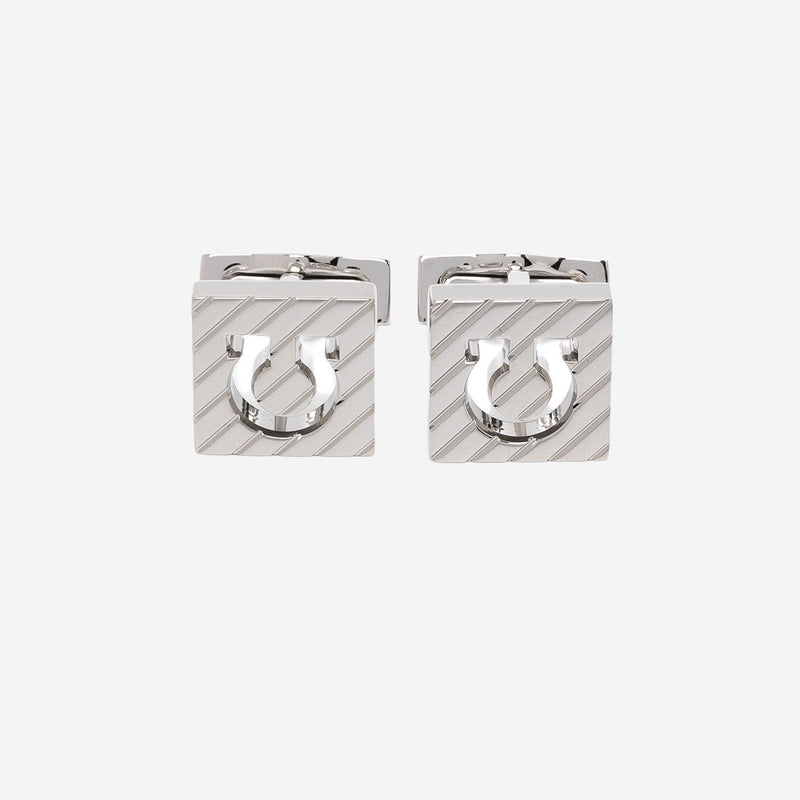 Ferragamo Square Brass Cufflinks — Silver Accessory
