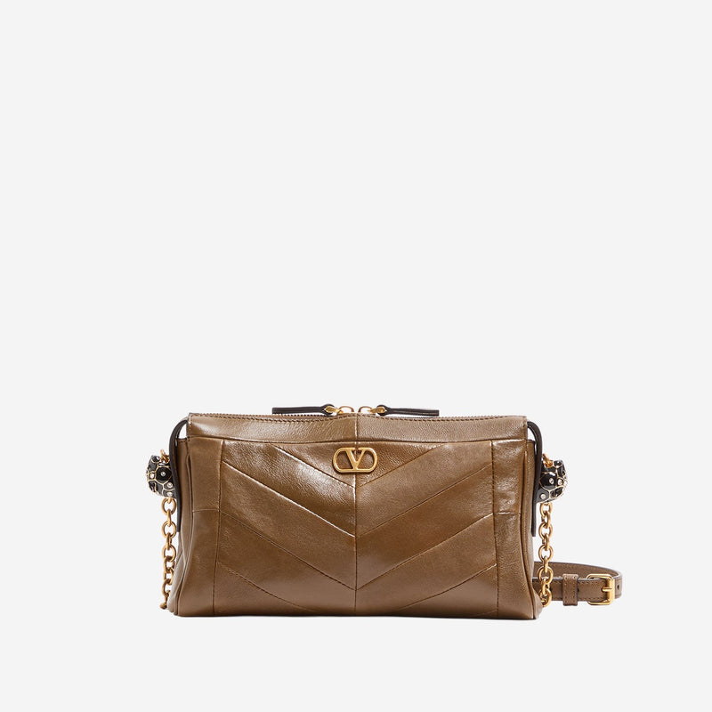 Valentino Garavani Panthea Shoulder Bag — Brown Leather