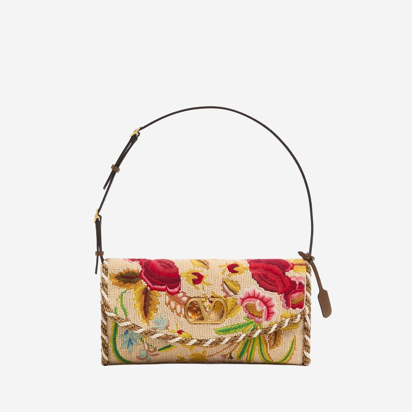 Valentino Garavani Floral-Embroidered Silk Shoulder Bag — Multicolor