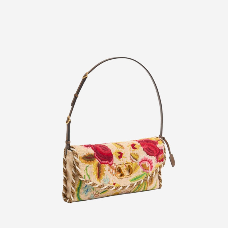 Valentino Garavani Floral-Embroidered Silk Shoulder Bag — Multicolor