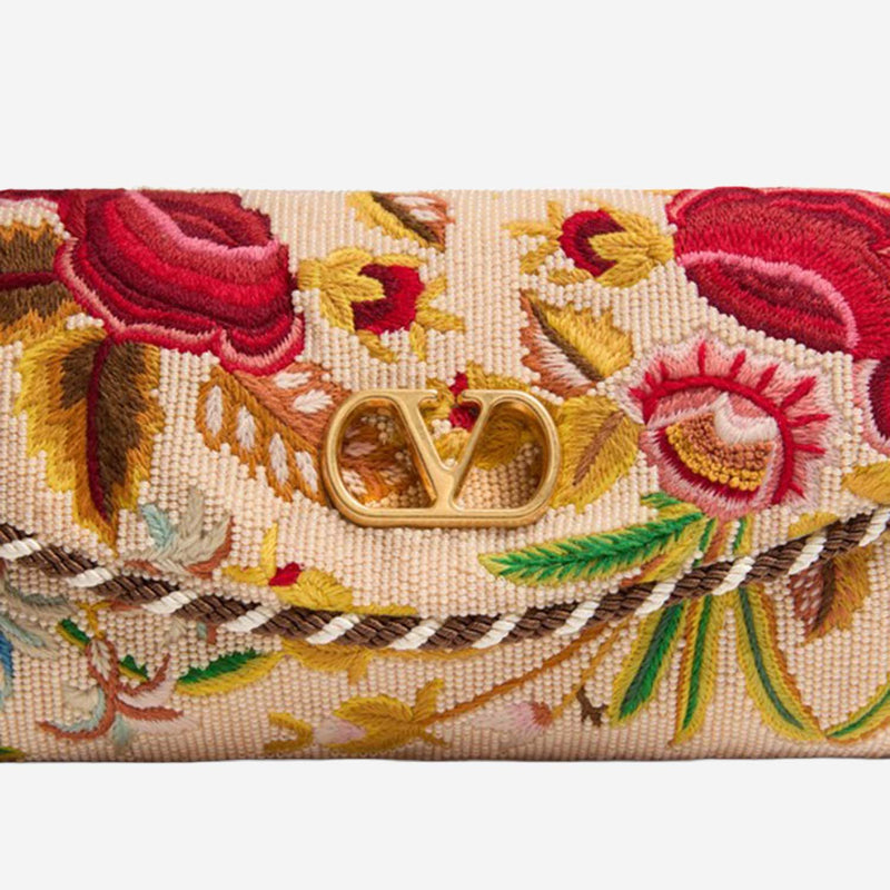 Valentino Garavani Floral-Embroidered Silk Shoulder Bag — Multicolor