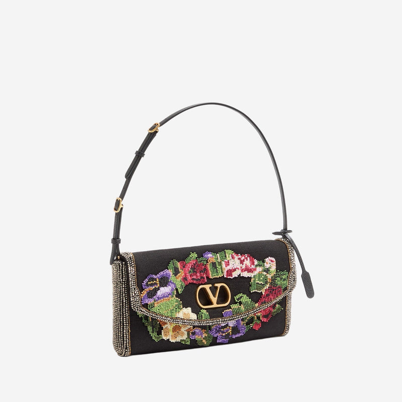 Valentino Garavani Locò Shoulder Bag — Black Silk