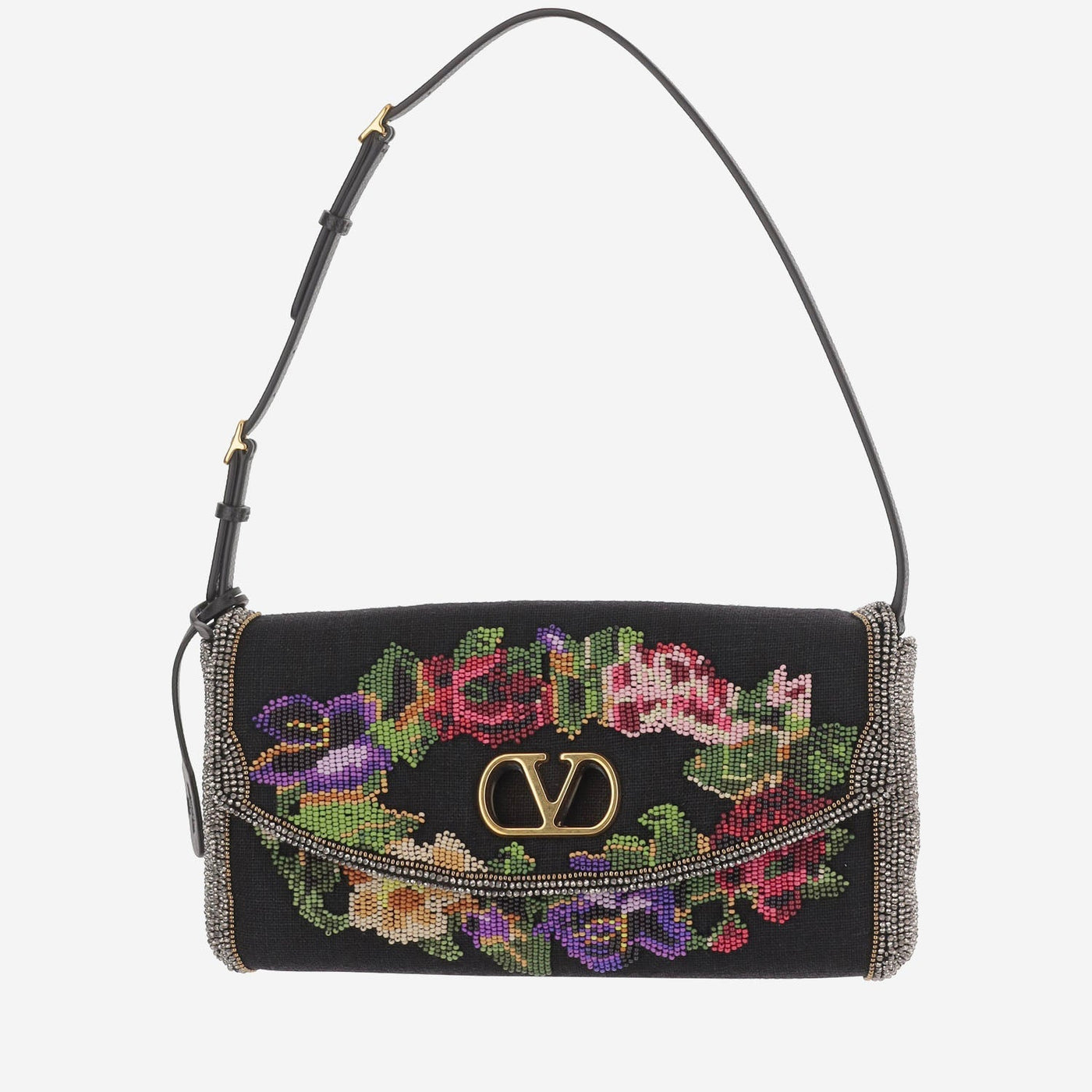 Valentino Garavani Devain Shoulder Bag — Black Linen