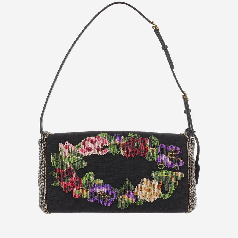 Valentino Garavani Devain Shoulder Bag — Black Linen