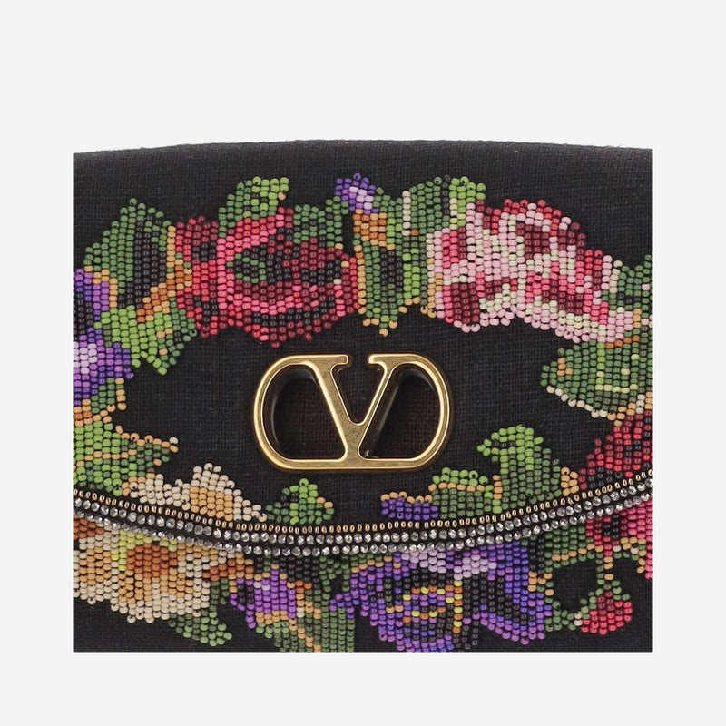 Valentino Garavani Devain Shoulder Bag — Black Linen