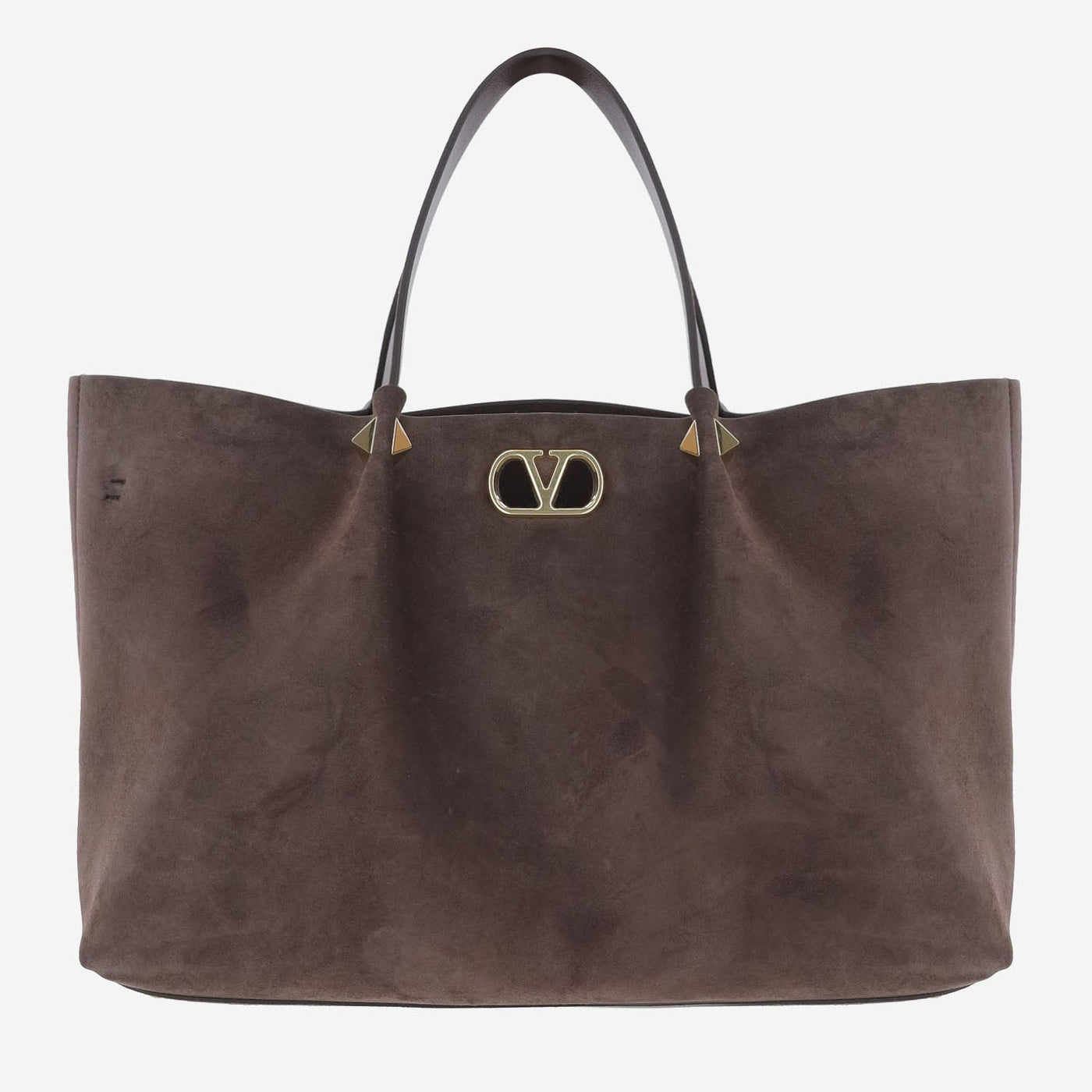 Valentino Garavani Suede Rockstud Shoulder Bag — Brown