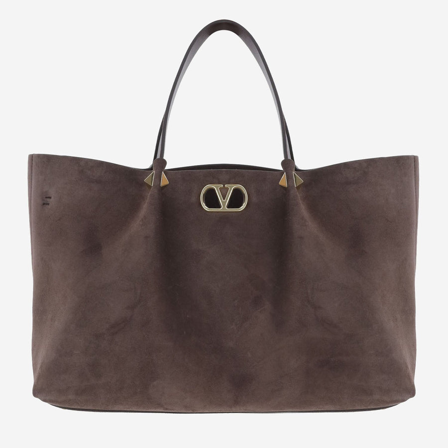 Valentino Garavani Suede Rockstud Shoulder Bag — Brown