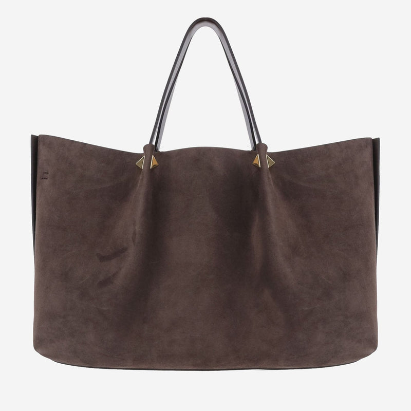 Valentino Garavani Suede Rockstud Shoulder Bag — Brown