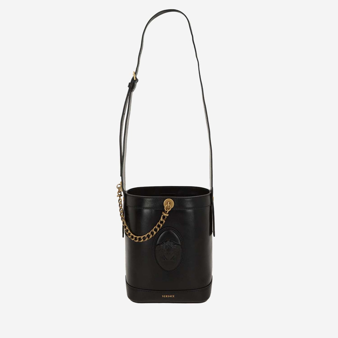 Versace Medusa-Emblem Leather Bucket Bag — Black