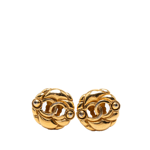 Gold Plated CC Hollow Round Clip On Earrings - Image 1