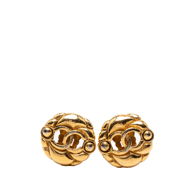 Gold Plated CC Hollow Round Clip On Earrings