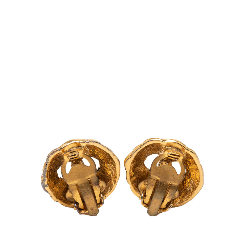 Gold Plated CC Hollow Round Clip On Earrings - Image 2