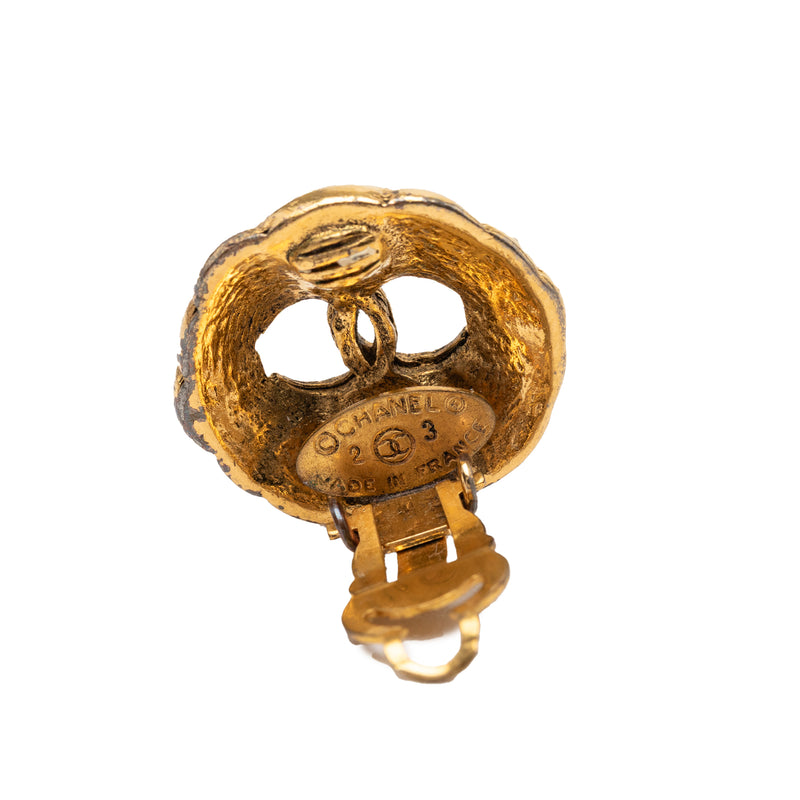 Gold Plated CC Hollow Round Clip On Earrings - Image 3
