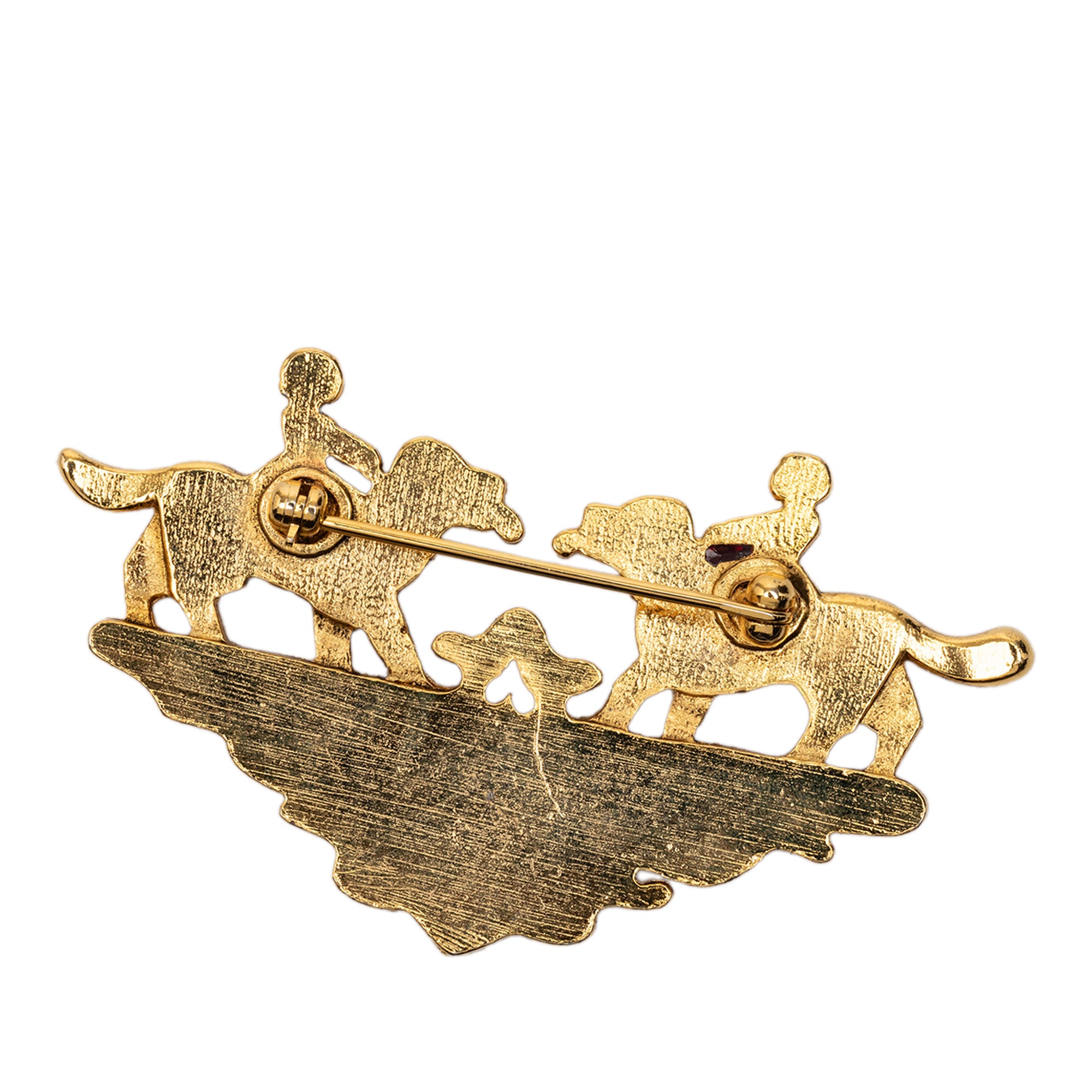 Gold Plated Enamel Children And Dogs Brooch - Image 2