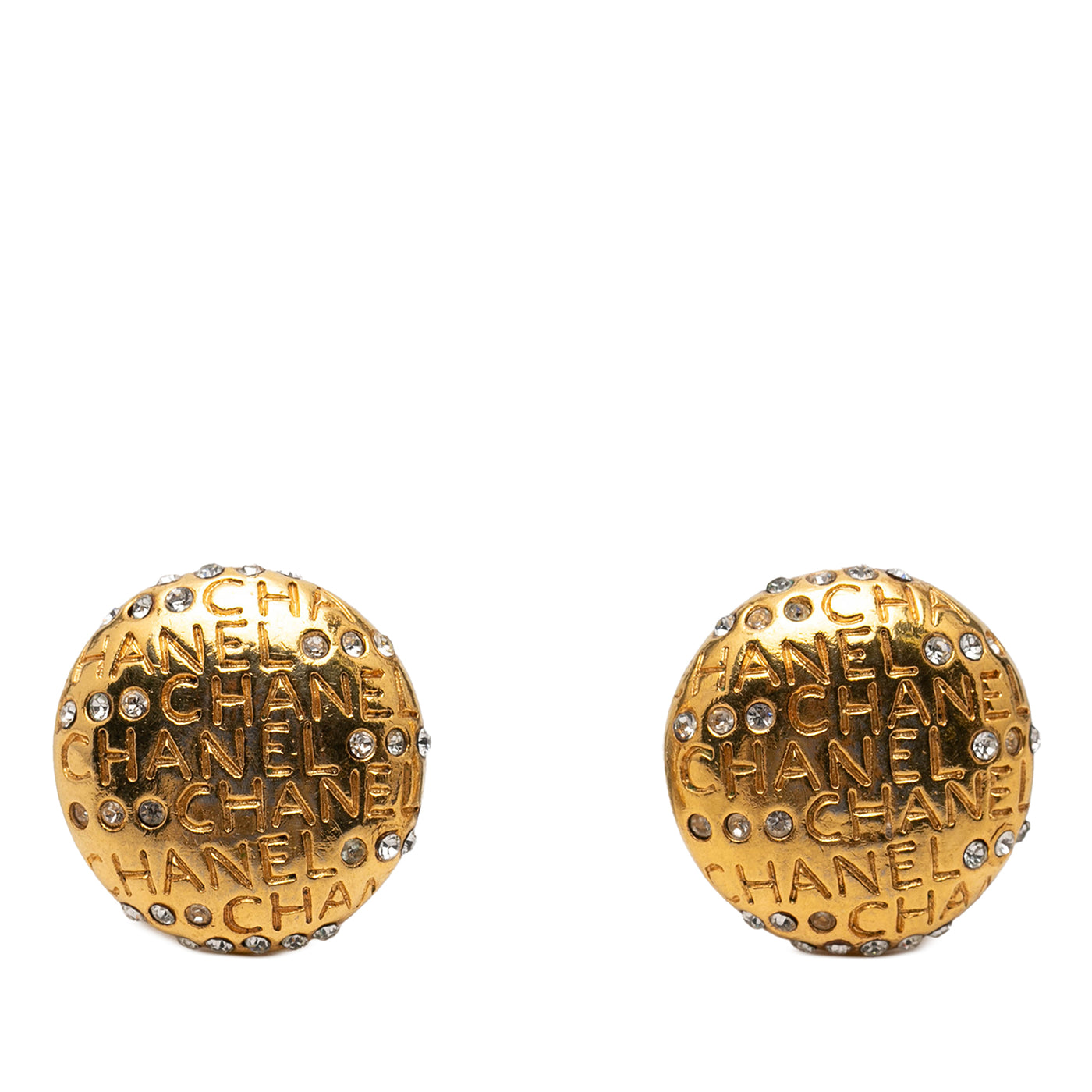 Gold Plated Strass Logo Lettering Clip On Earrings - Image 1