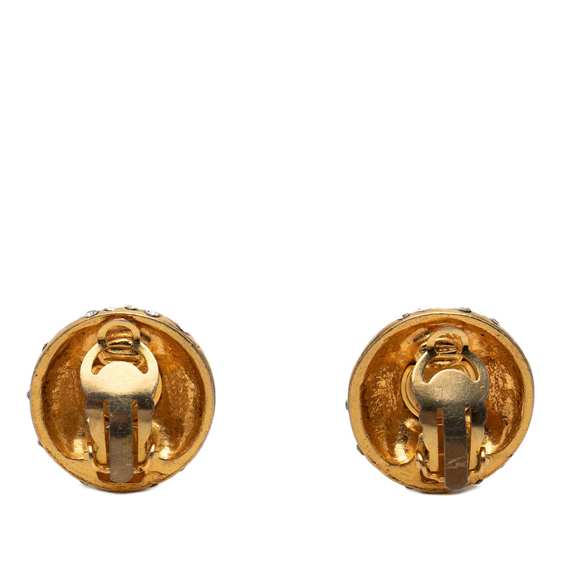 Gold Plated Strass Logo Lettering Clip On Earrings - Image 2