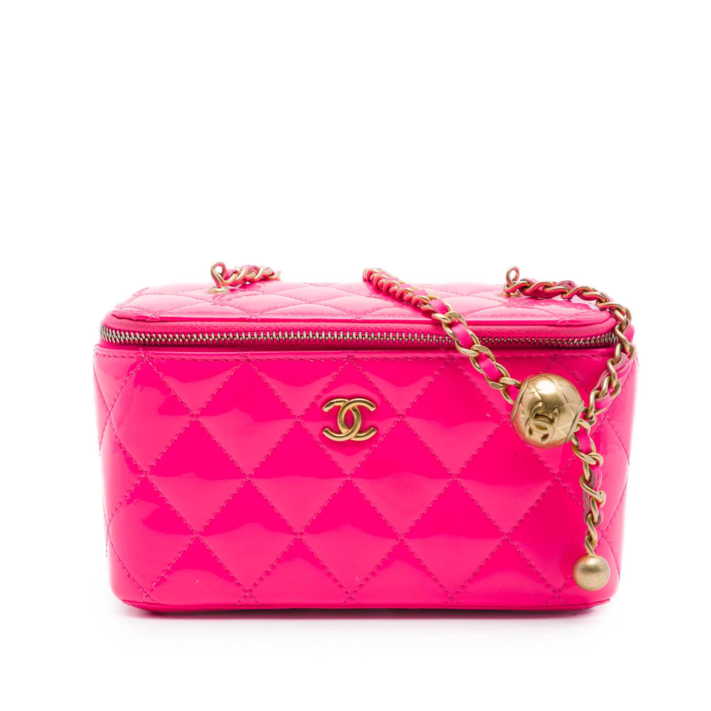 Small Quilted Patent Pearl Crush Vanity Case with Chain - Image 1