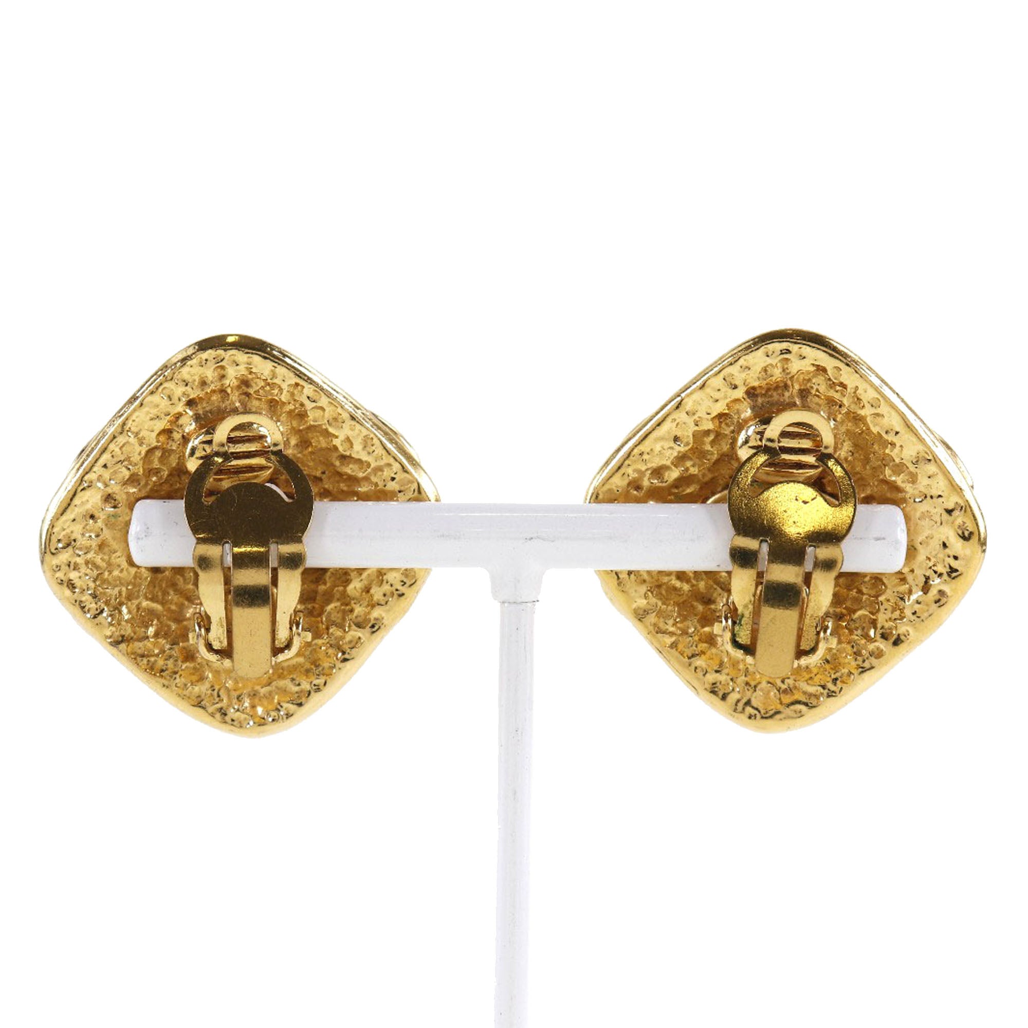 CC Gold Plated Diamond Shape Clip On Earrings - Image 2