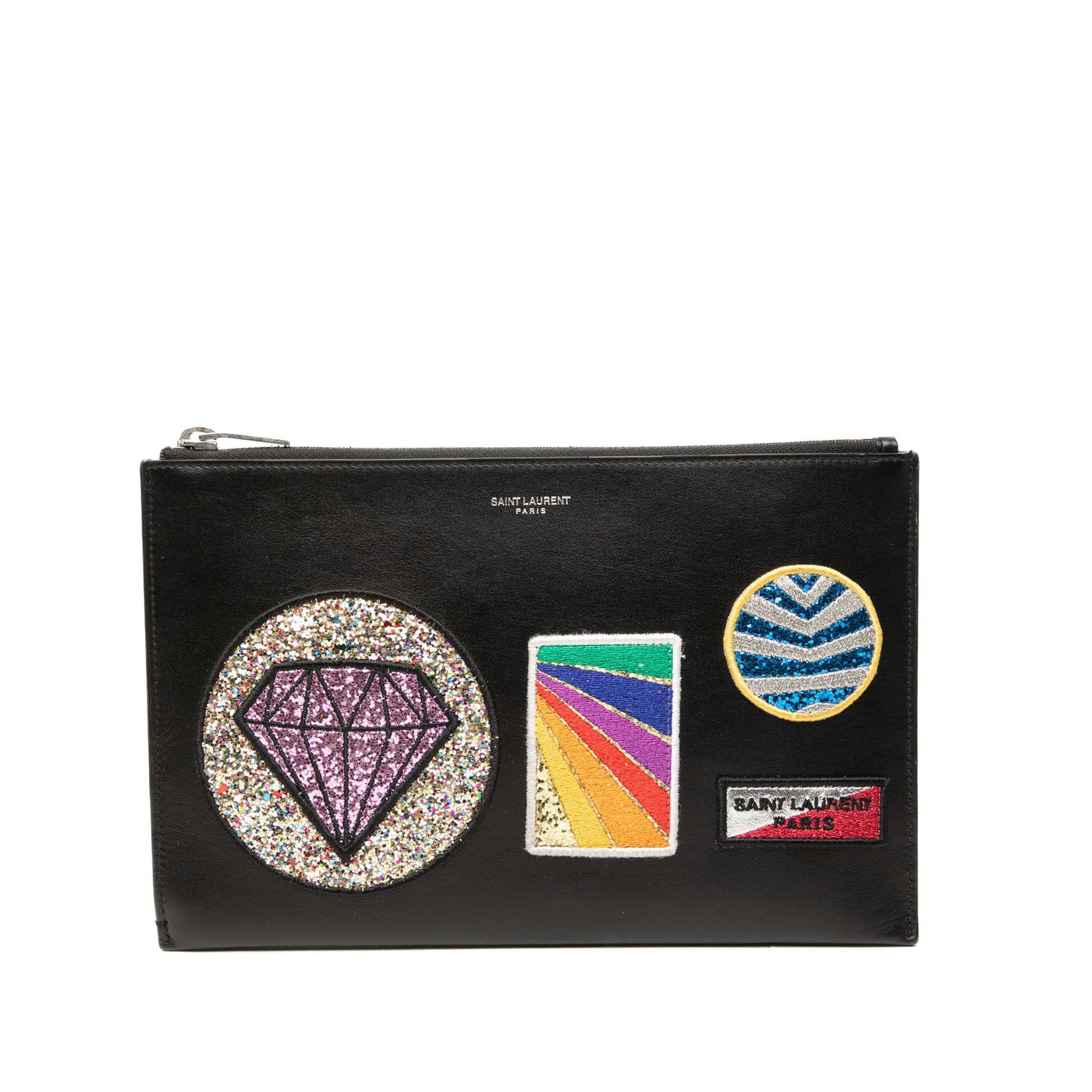 Leather Multi Patch Zip Pouch - Image 1