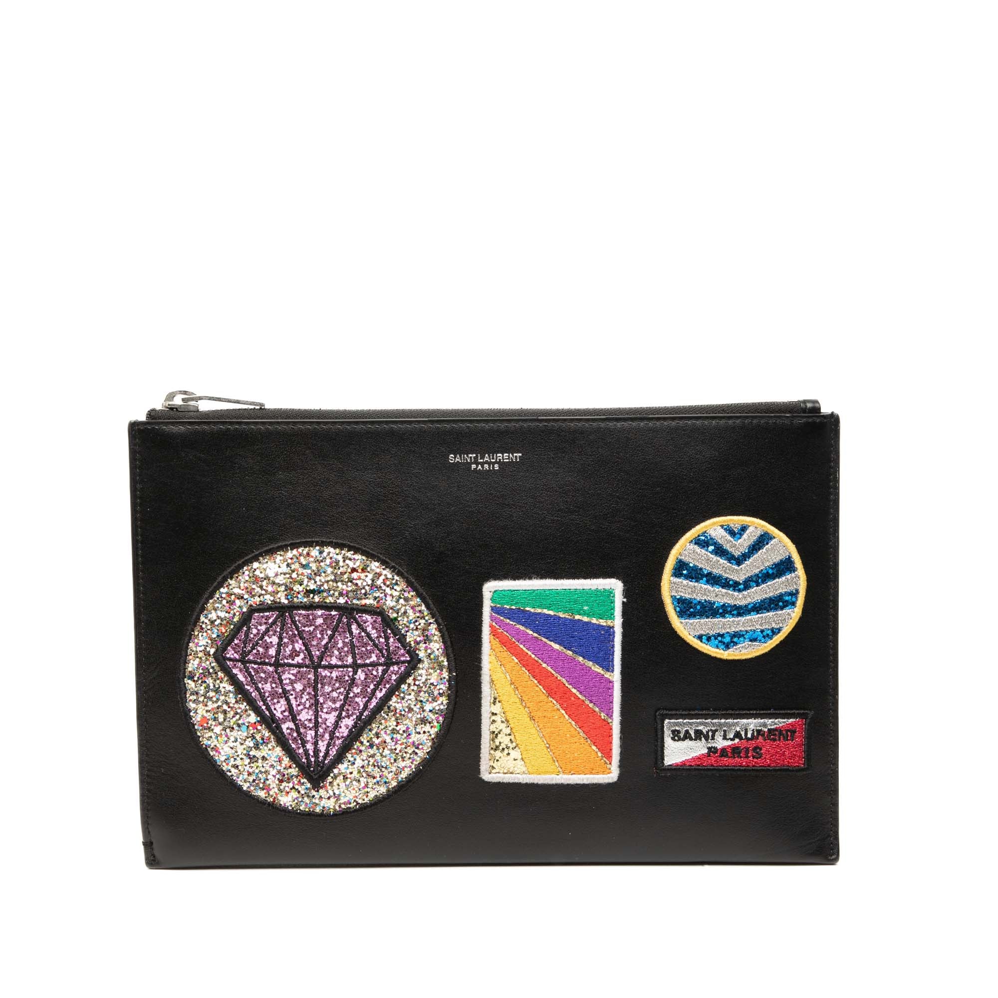 Leather Multi Patch Zip Pouch - Image 1