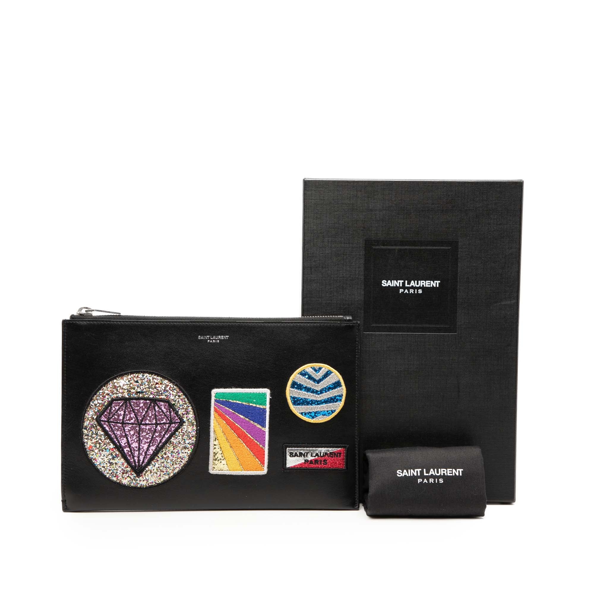 Leather Multi Patch Zip Pouch - Image 8