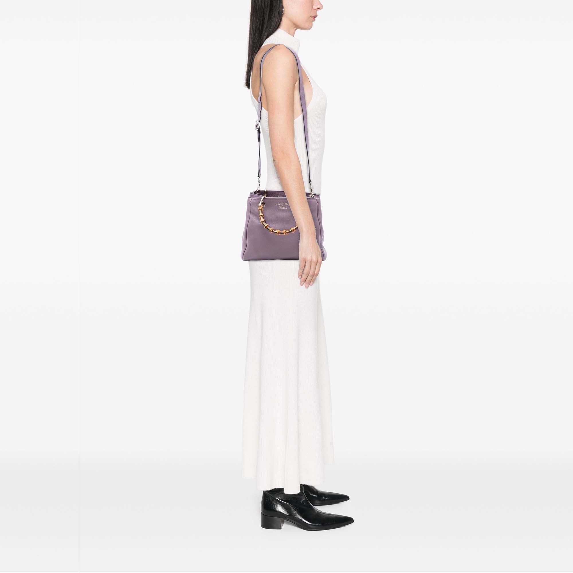 Small Calfskin Bamboo Shopper Satchel - Image 7